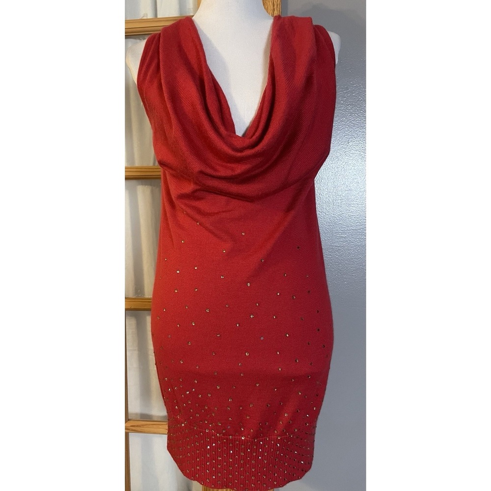 Moma Wool Blend Mini Dress Sz M Cowl Neck Rhinestones Sleeveless Holiday Party